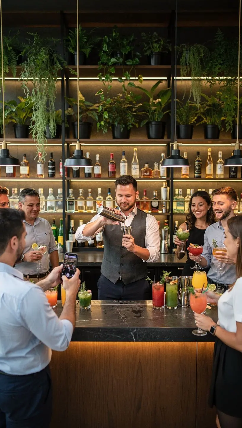 Bartender, aki bemutatja a koktélkészítés technikáit egy tanulósorozat során.