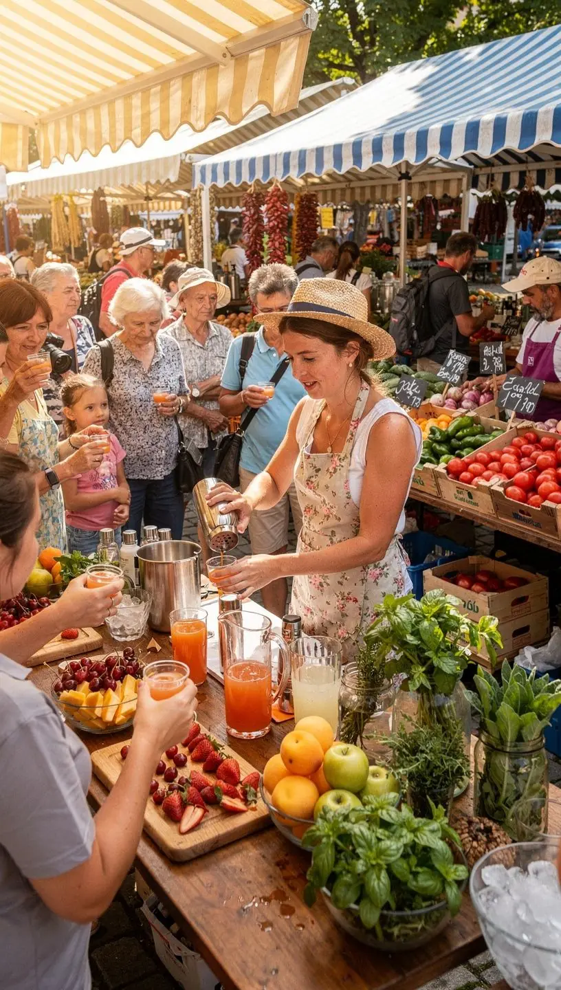 Színes koktélok sorakoznak egy pulton, különböző gyümölcsökkel és díszítésekkel.