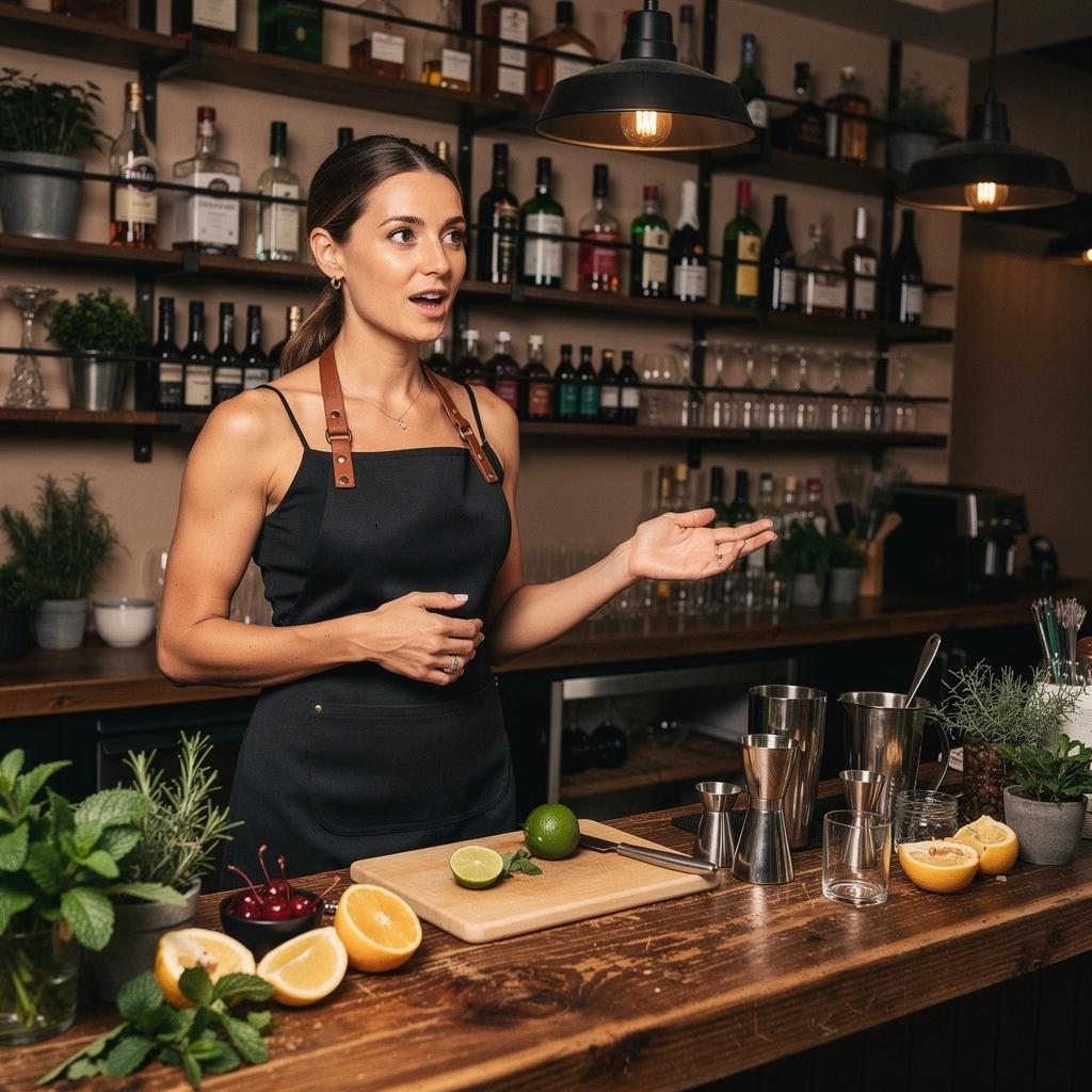 Színes koktélok széles választéka, amelyeket egy bárpult mögött álló bartender készít el.