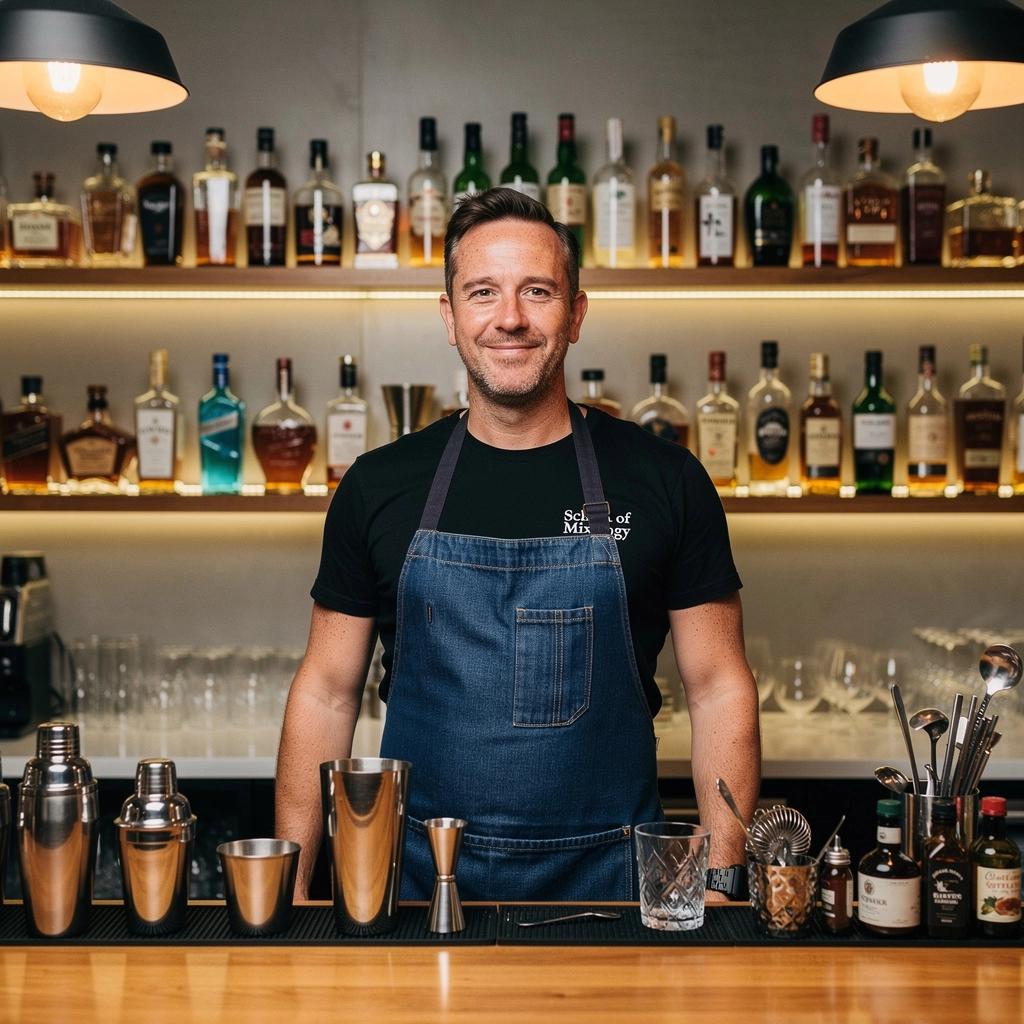 Egy üveg italokkal teli polc, amely a különféle szeszesitalokat és koktél alapanyagokat mutatja be.